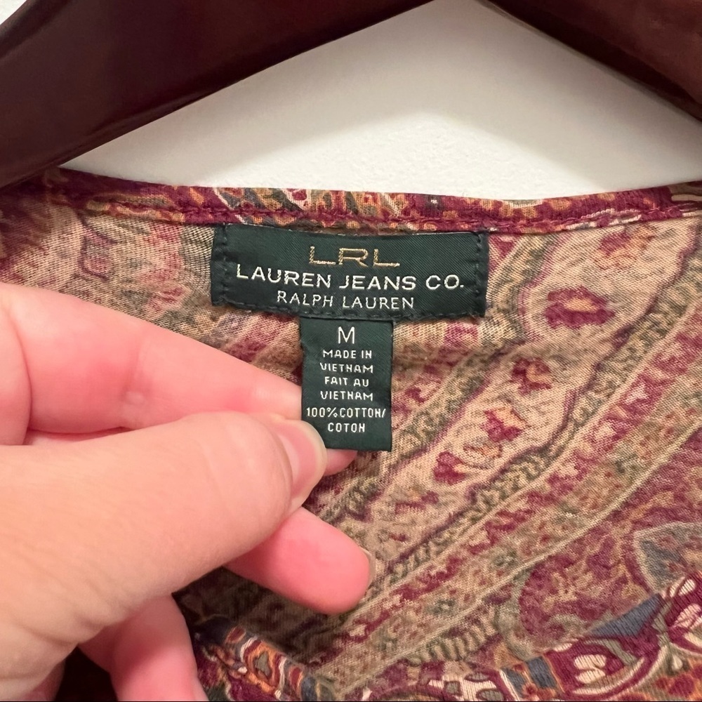 Women’s Lauren Ralph Lauren burgundy paisley patterned ruffle detail blouse - Picture 4 of 5